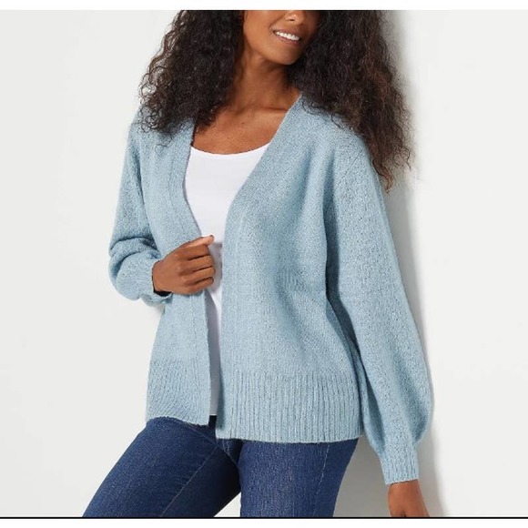 ALL WORTHY HUNTER MCGRADY Cardigan Novelty Stitch Dusty Blue 1X - Picture 6 of 6